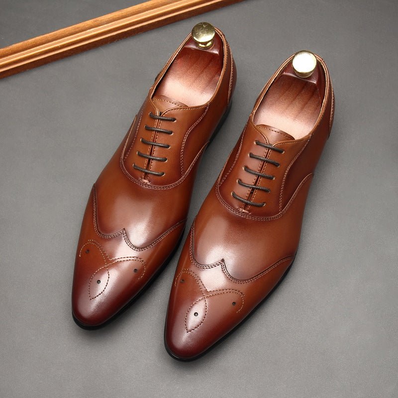 Geometric Medallion Oxford Shoes Pointed Toe Groom Wedding Dress Shoes Menyes