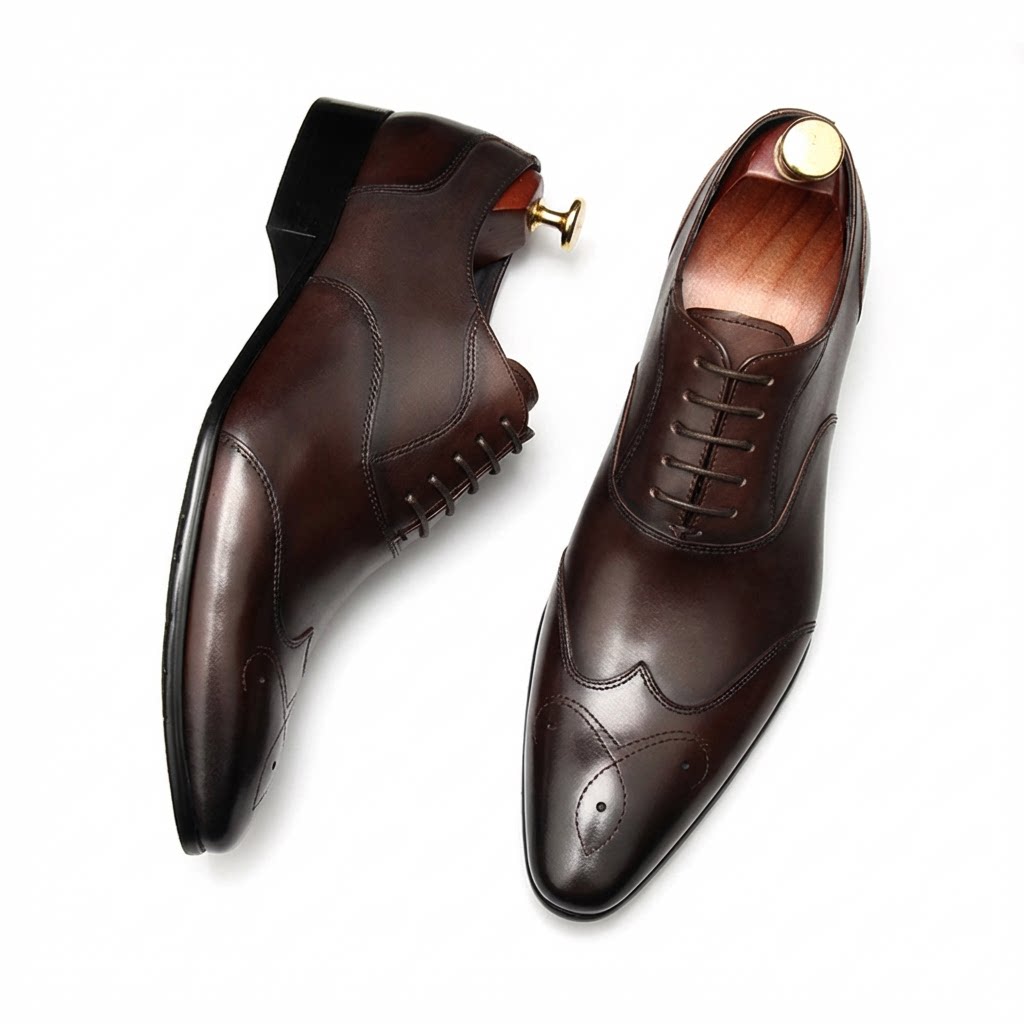 Geometric Medallion Oxford Shoes Pointed Toe Groom Wedding Dress Shoes Menyes