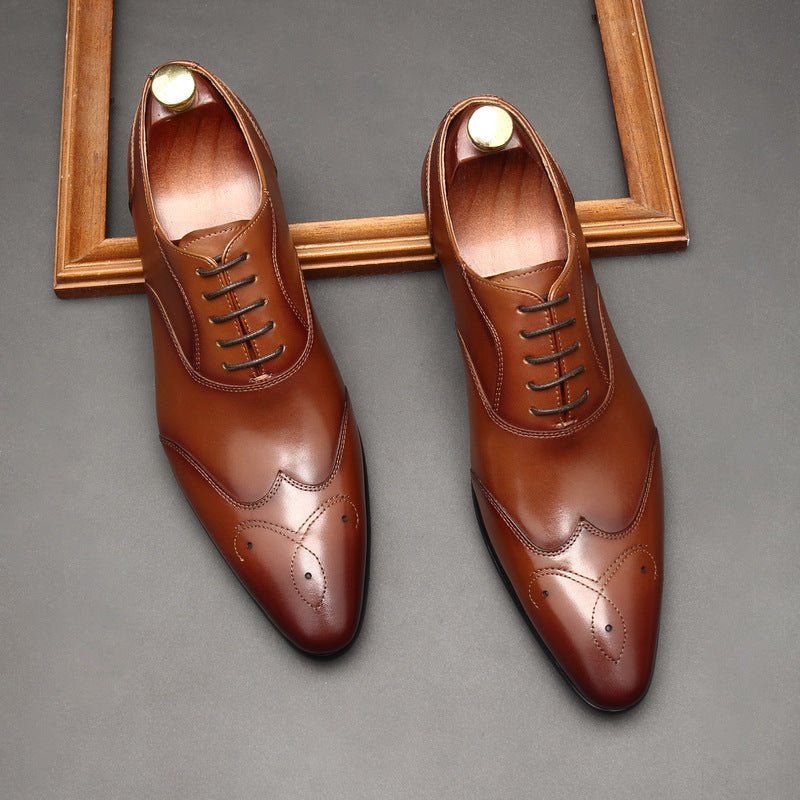 Geometric Medallion Oxford Shoes Pointed Toe Groom Wedding Dress Shoes Menyes