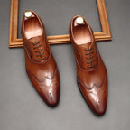 Geometric Medallion Oxford Shoes Pointed Toe Groom Wedding Dress Shoes Menyes