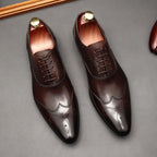 Geometric Medallion Oxford Shoes Pointed Toe Groom Wedding Dress Shoes Menyes