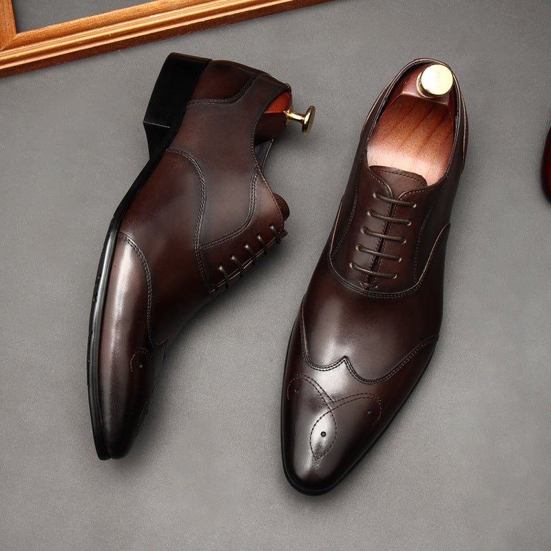 Geometric Medallion Oxford Shoes Pointed Toe Groom Wedding Dress Shoes Menyes