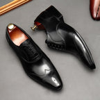 Geometric Medallion Oxford Shoes Pointed Toe Groom Wedding Dress Shoes Menyes