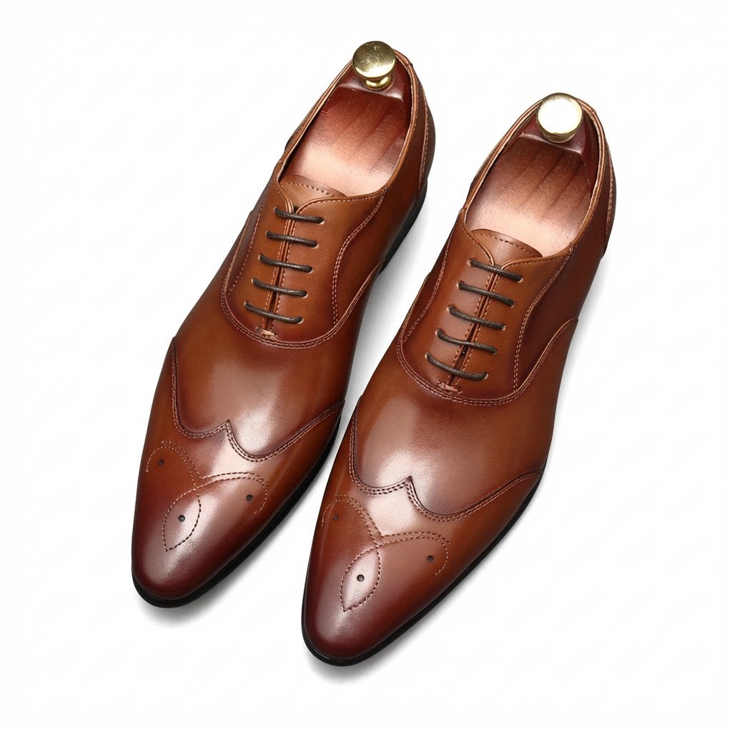 Geometric Medallion Oxford Shoes Pointed Toe Groom Wedding Dress Shoes Menyes