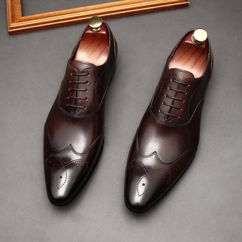 Geometric Medallion Oxford Shoes Pointed Toe Groom Wedding Dress Shoes Menyes