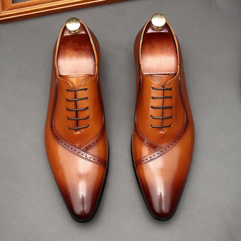 Handmade Men's Oxford Shoes: Pointed Toe Carved Leather Dress Shoesyes