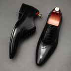 Handmade Men's Oxford Shoes: Pointed Toe Carved Leather Dress Shoesyes