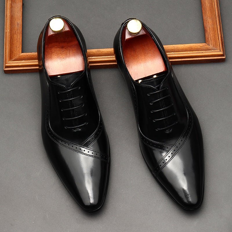 Handmade Men's Oxford Shoes: Pointed Toe Carved Leather Dress Shoesyes