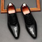 Handmade Men's Oxford Shoes: Pointed Toe Carved Leather Dress Shoesyes
