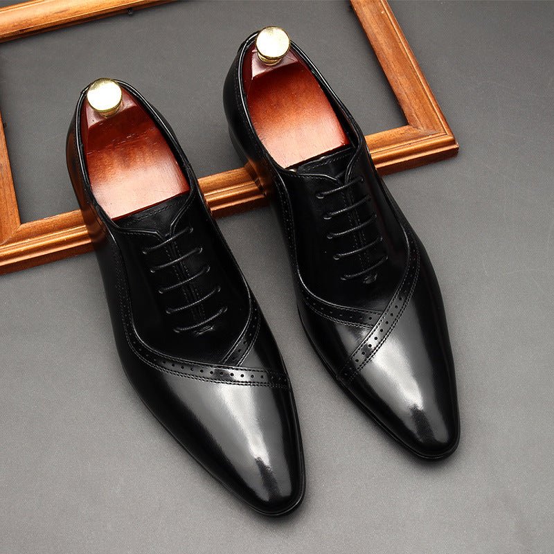 Handmade Men's Oxford Shoes: Pointed Toe Carved Leather Dress Shoesyes