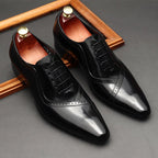 Handmade Men's Oxford Shoes: Pointed Toe Carved Leather Dress Shoesyes