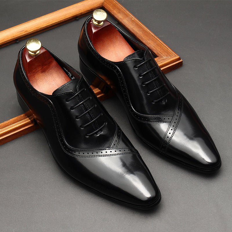 Handmade Men's Oxford Shoes: Pointed Toe Carved Leather Dress Shoesyes