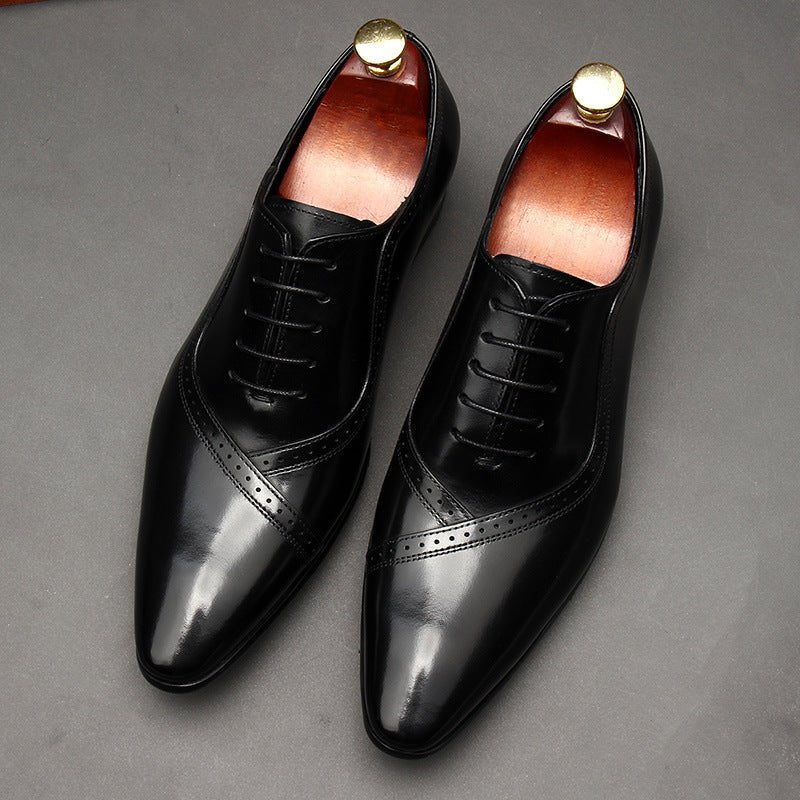 Handmade Men's Oxford Shoes: Pointed Toe Carved Leather Dress Shoesyes