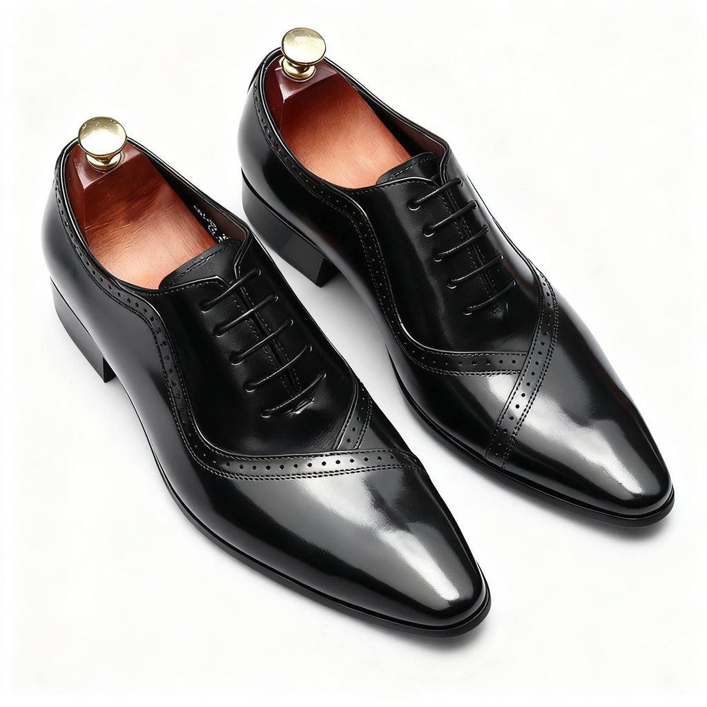 Handmade Men's Oxford Shoes: Pointed Toe Carved Leather Dress Shoesyes