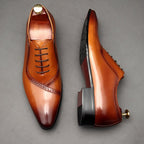 Handmade Men's Oxford Shoes: Pointed Toe Carved Leather Dress Shoesyes