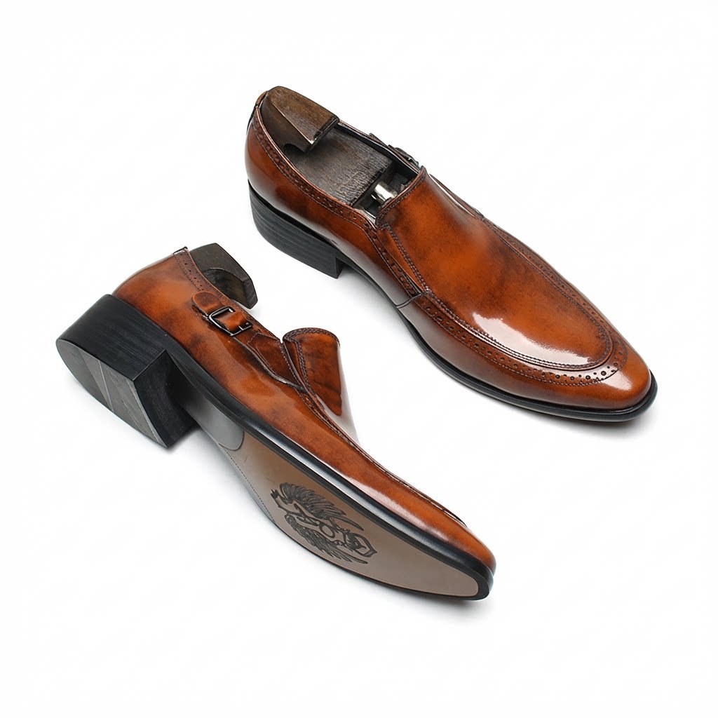 Italian Burnished Men's Loafers: Handcrafted Formal Party Dress Shoesyes