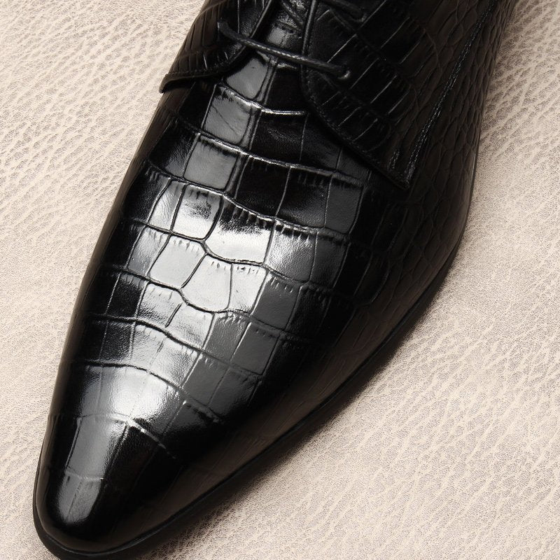 Italian Patina Croc Derby: Luxury Party & Prom Formal Dress Shoesyes