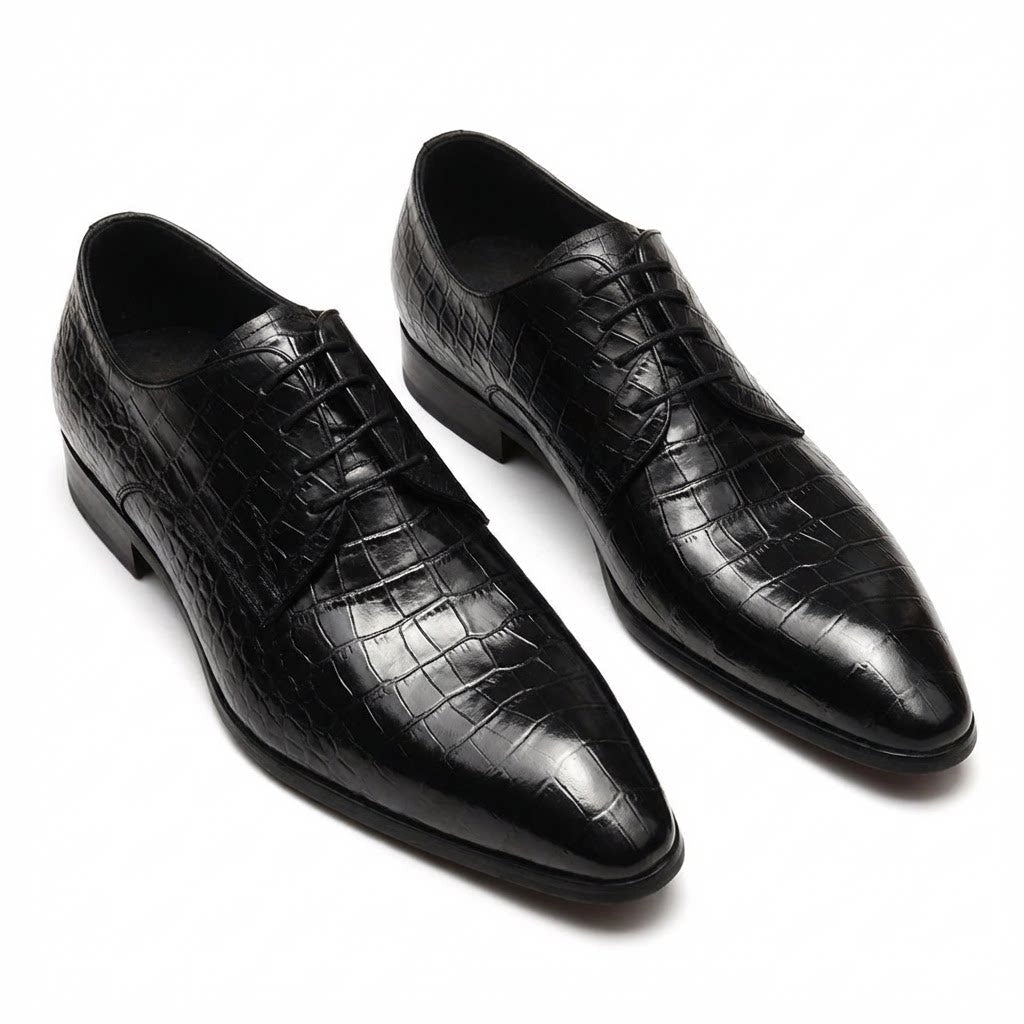 Italian Patina Croc Derby: Luxury Party & Prom Formal Dress Shoesyes