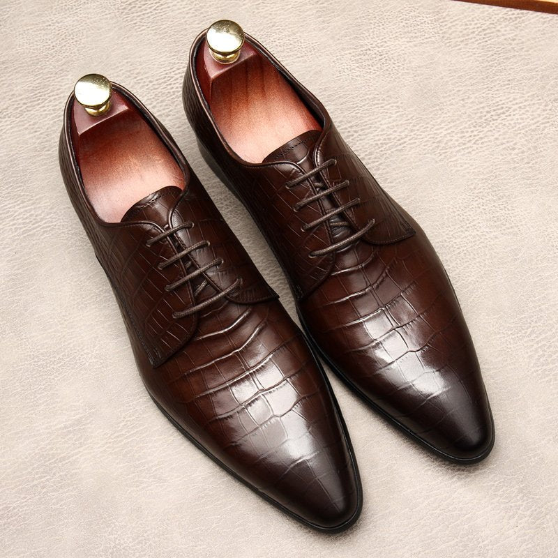 Italian Patina Croc Derby: Luxury Party & Prom Formal Dress Shoesyes