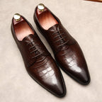 Italian Patina Croc Derby: Luxury Party & Prom Formal Dress Shoesyes