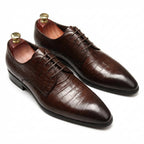 Italian Patina Croc Derby: Luxury Party & Prom Formal Dress Shoesyes