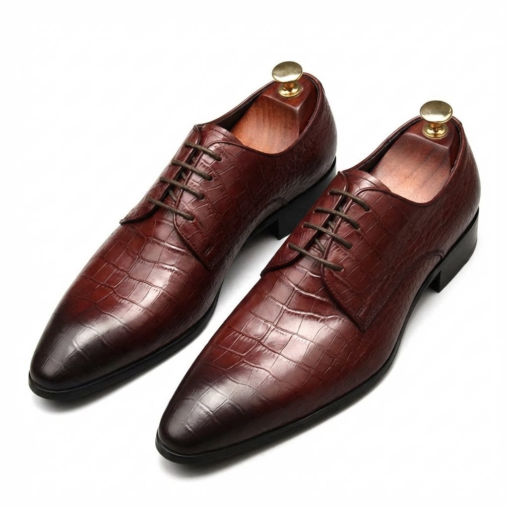Italian Patina Croc Derby: Luxury Party & Prom Formal Dress Shoesyes