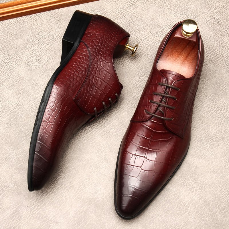 Italian Patina Croc Derby: Luxury Party & Prom Formal Dress Shoesyes