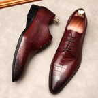 Italian Patina Croc Derby: Luxury Party & Prom Formal Dress Shoesyes