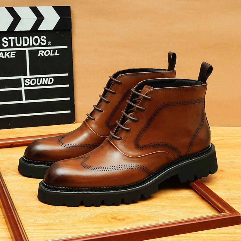 Rich Mahogany Brown Leather Lace-Up Dress Boots with Lightweight Foam Sole