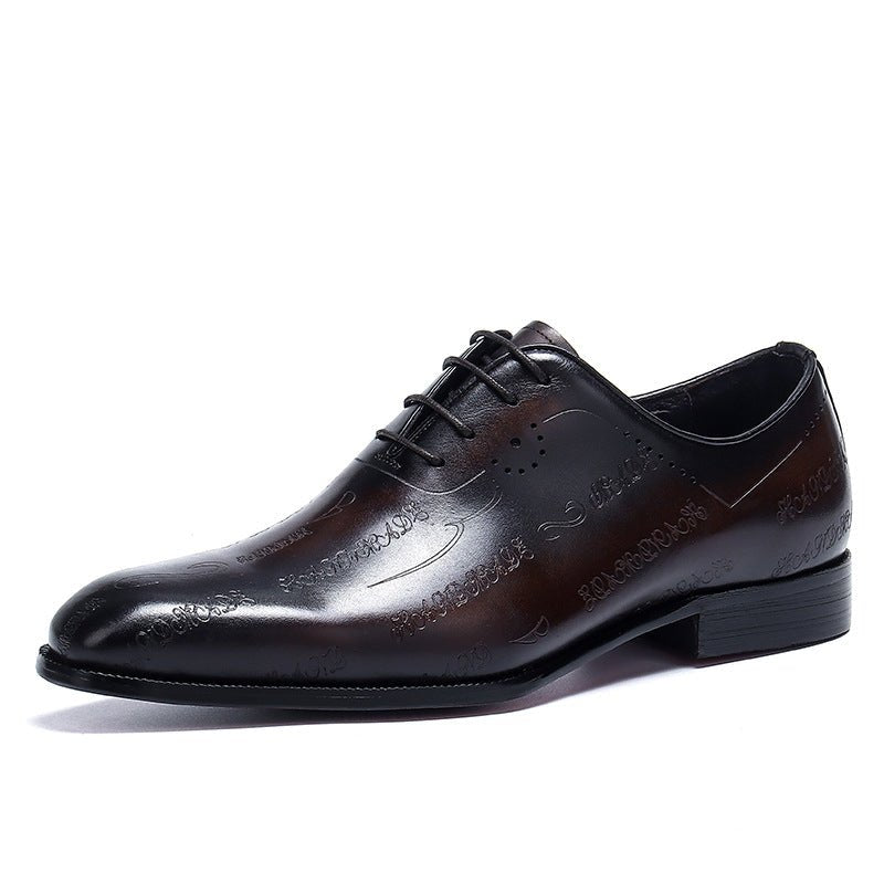 Laser - Etched Leather Oxford Dress Shoes Patina Finish Men's Formal Shoesyes