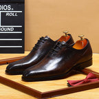 Laser - Etched Leather Oxford Dress Shoes Patina Finish Men's Formal Shoesyes