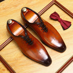 Laser - Etched Leather Oxford Dress Shoes Patina Finish Men's Formal Shoesyes