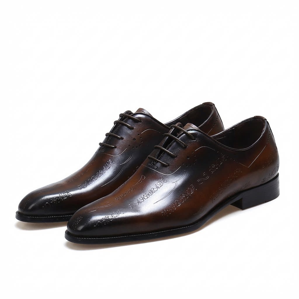 Laser - Etched Leather Oxford Dress Shoes Patina Finish Men's Formal Shoesyes