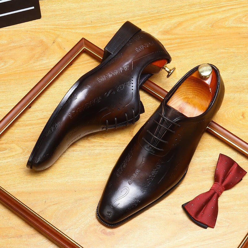 Laser - Etched Leather Oxford Dress Shoes Patina Finish Men's Formal Shoesyes