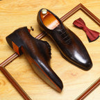 Laser - Etched Leather Oxford Dress Shoes Patina Finish Men's Formal Shoesyes
