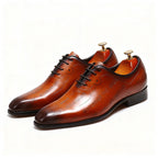 Laser - Etched Leather Oxford Dress Shoes Patina Finish Men's Formal Shoesyes