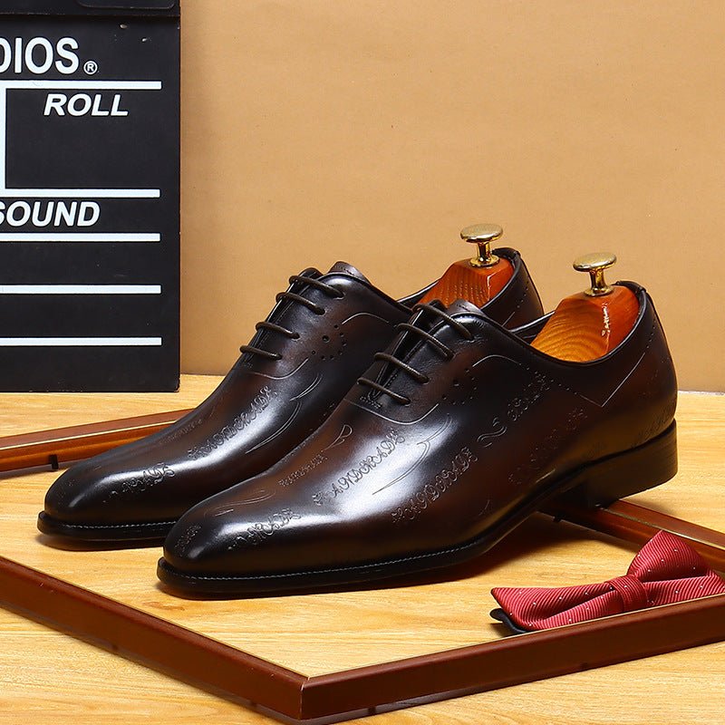 Laser - Etched Leather Oxford Dress Shoes Patina Finish Men's Formal Shoesyes