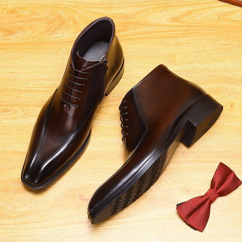 leather Dress boots zipper mens lace up Ankle bootsyes