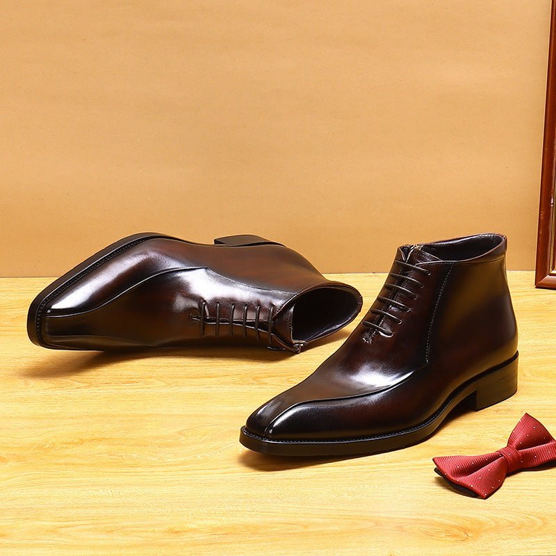 leather Dress boots zipper mens lace up Ankle bootsyes