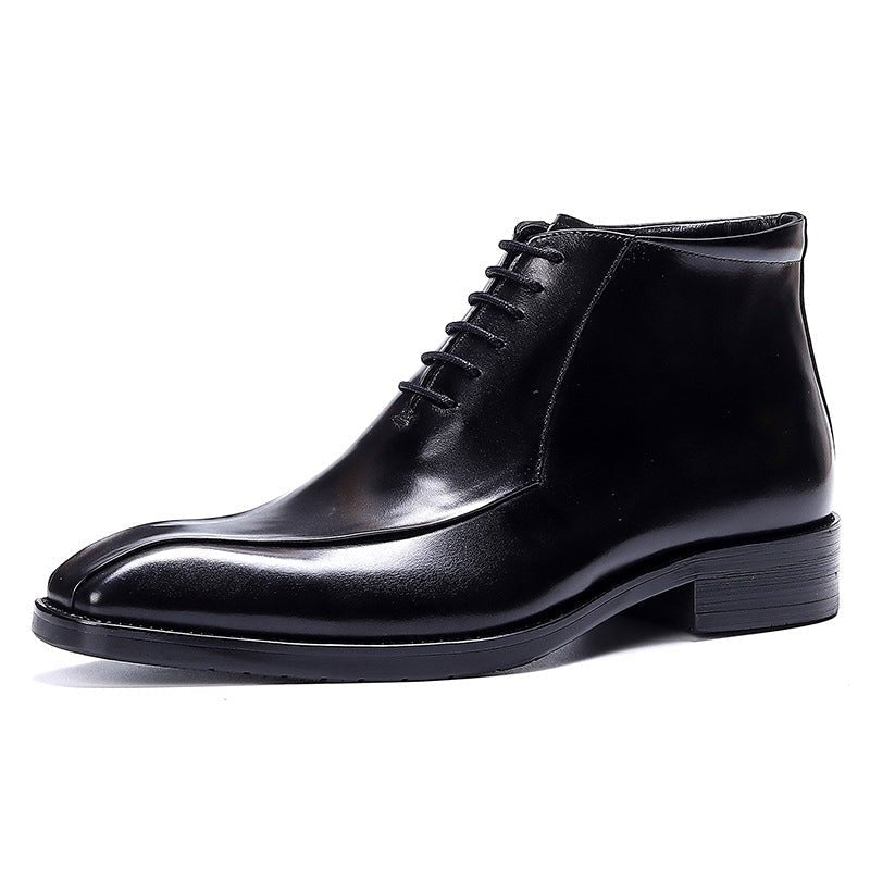 leather Dress boots zipper mens lace up Ankle bootsyes