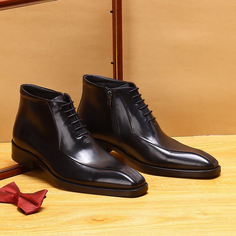leather Dress boots zipper mens lace up Ankle bootsyes