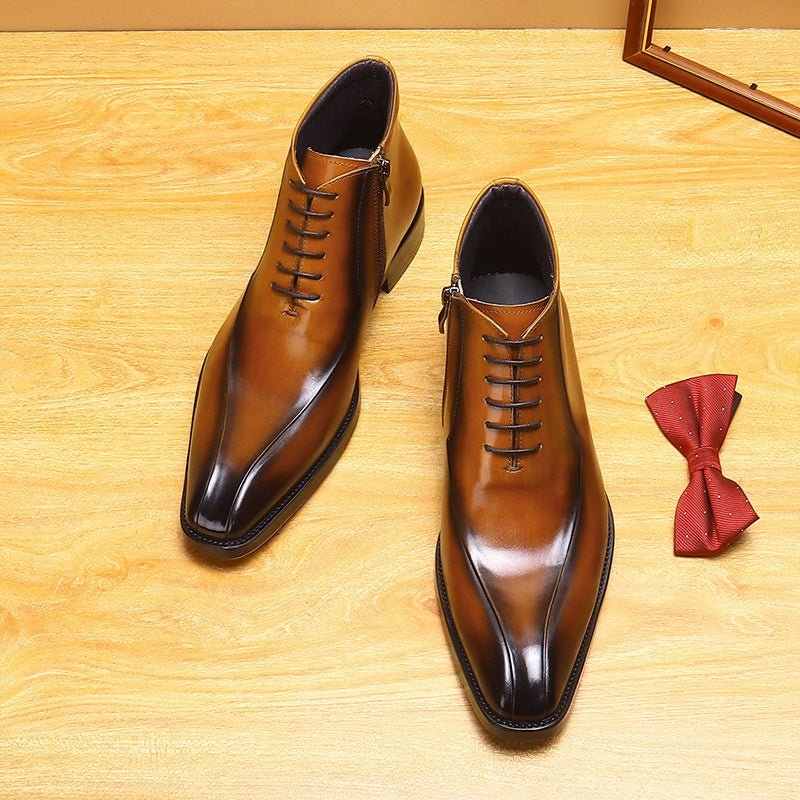 leather Dress boots zipper mens lace up Ankle bootsyes