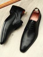 Luxury Lattice Pattern Derby: Elegant Social Gala Dress Shoesyes