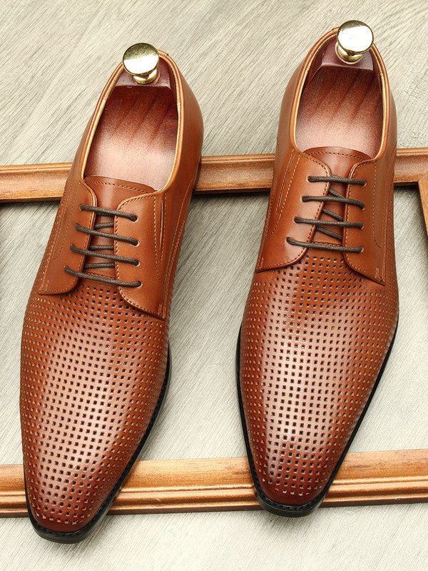 Luxury Lattice Pattern Derby: Elegant Social Gala Dress Shoesyes