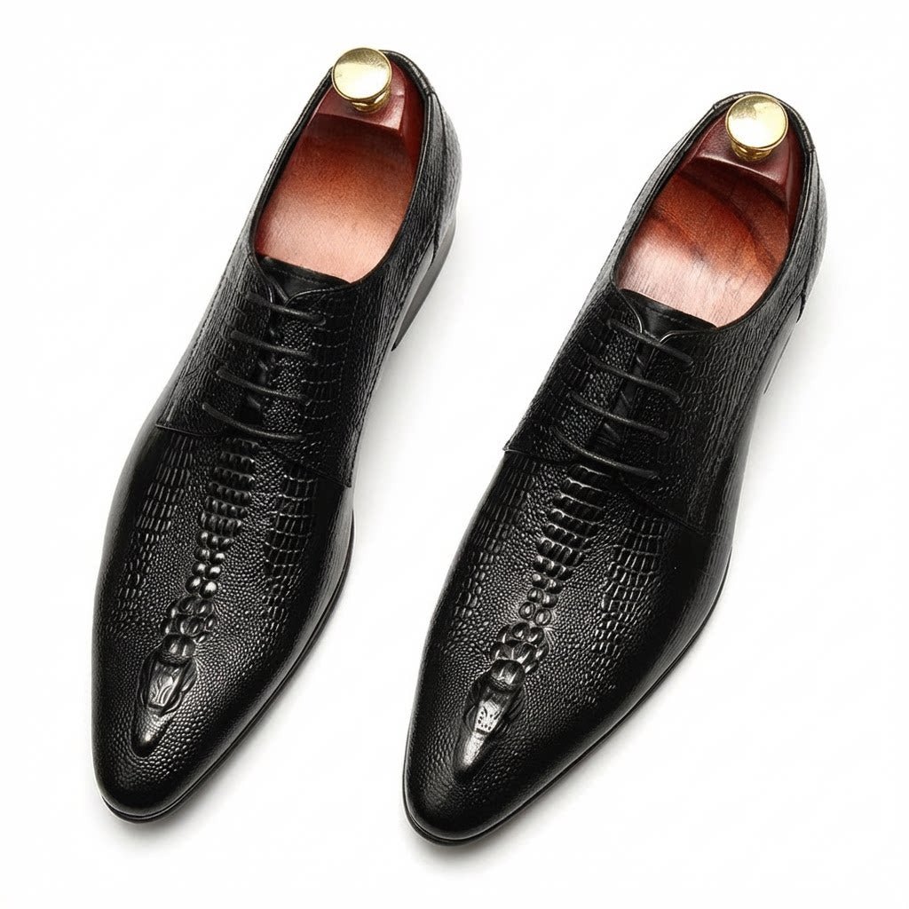 Men's 3D Crocodile Derby Shoes: Stylish Groomsmen Wedding Shoesyes