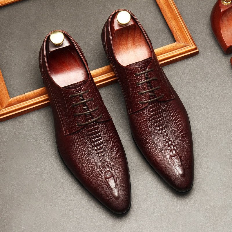 Men's 3D Crocodile Derby Shoes: Stylish Groomsmen Wedding Shoesyes