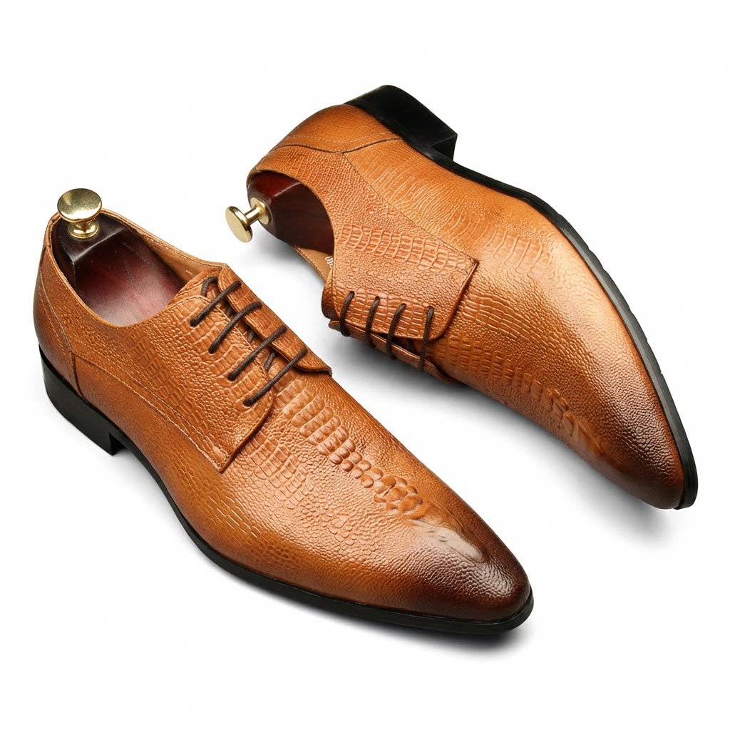 Men's 3D Crocodile Derby Shoes: Stylish Groomsmen Wedding Shoesyes
