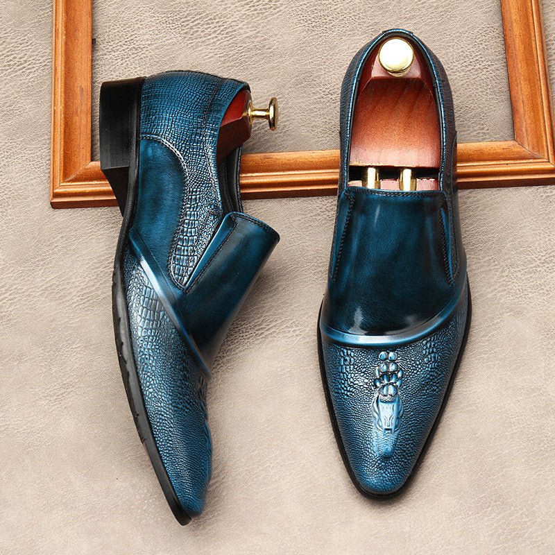Men's 3D Crocodile Head Dress Shoes: Stylish Pointed Toe Wedding Loafersyes
