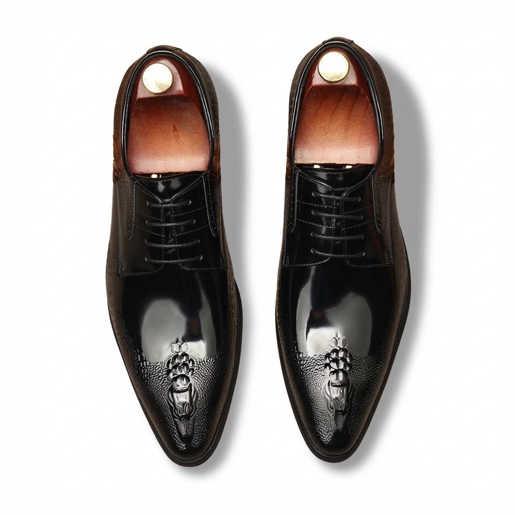 Men's 3D Crocodile Patent Derby: Stylish Wedding Formal Dress Shoesyes