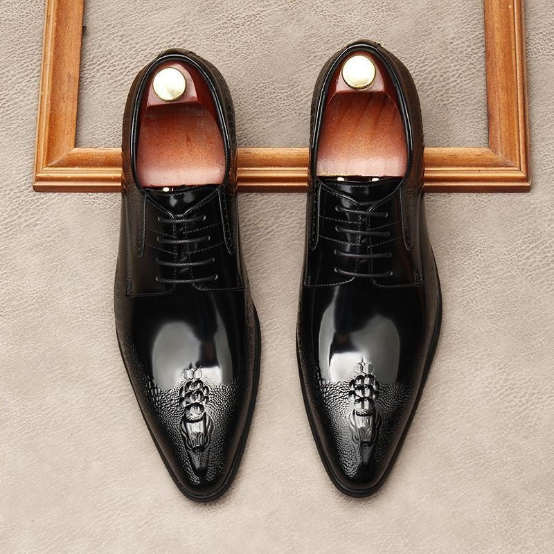 Men's 3D Crocodile Patent Derby: Stylish Wedding Formal Dress Shoesyes